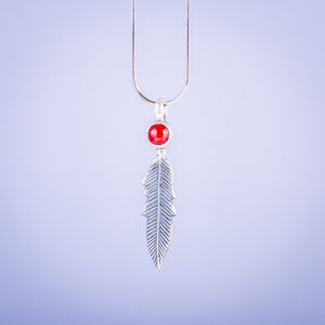 Bird Feather pendant, Carnelian necklace