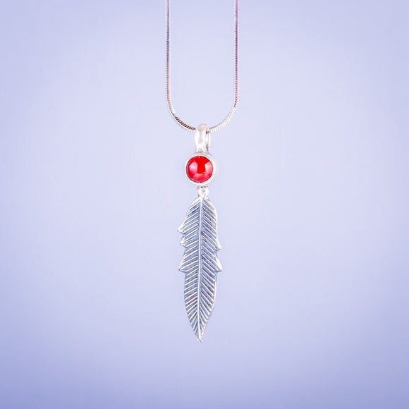 Bird Feather pendant, Carnelian necklace