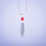 Bird Feather pendant, Carnelian necklace