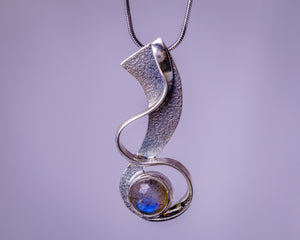 Labradorite pendant, Modern Bold Necklace In sterling silver, handmade jewelry art gift, February, March, and August birthstone