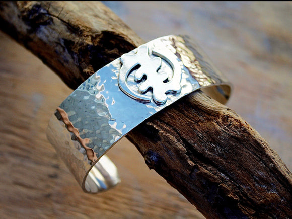 Statement silver Bracelet, Gye Nyame adinkra symbol, religious jewelry gift for him