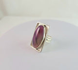 Handmade Dragon Vein Agate Ring: Oval Fuchsia Artisan Jewelry