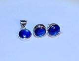 Sapphire Blue color jewelry set, sterling silver blue circle earring and pendant, September birthstone