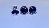 Sapphire Blue color jewelry set, sterling silver blue circle earring and pendant, September birthstone