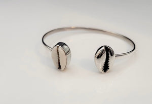 Sterling silver West Indian bangle, thick cowrie shell bracelet