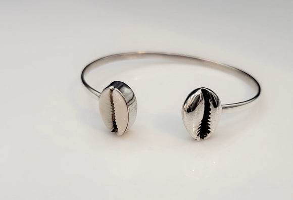 Sterling silver West Indian bangle, thick cowrie shell bracelet