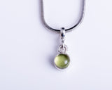 Peridot charm necklace, sterling silver, green circle pendant, Mothers Day gift for her