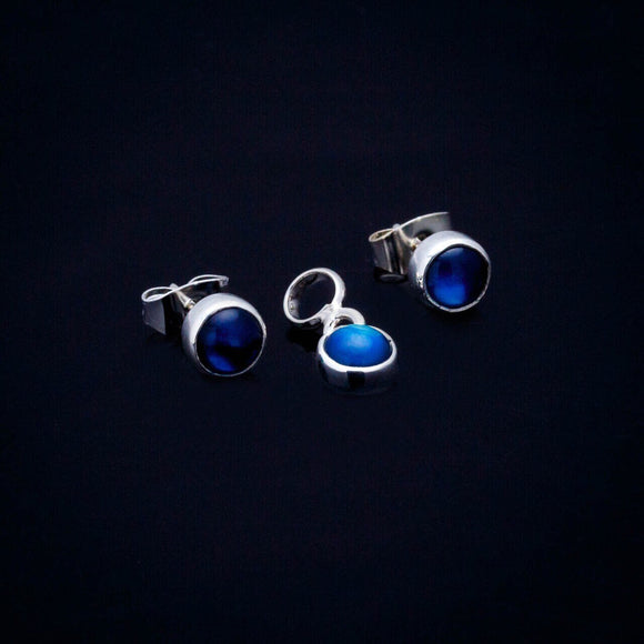 Sapphire Blue jewelry set, September birthstone, dark blue stud earring and charm set, sterling silver, birthday gift, minimalist jewelry
