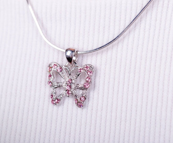 Butterfly necklace pink crystal pendant, great Mothers gift for her