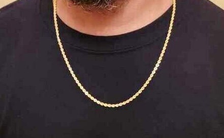 Gold rope chain, 14kt 24 inch 5mm, gift for him or her