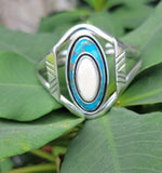 Handmade Sterling Silver Cuff Bracelet: Turquoise & Ivory Statement Jewelry