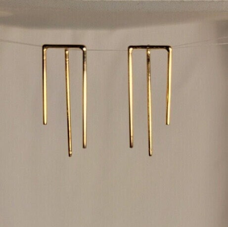 Abstract Gold Trident earrings, Modern Earring, geometric post earrings, Artsy gift for her