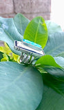Turquoise and upcycled Ivory set in sterling silver Statement Ring size 9