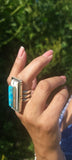Turquoise and upcycled Ivory set in sterling silver Statement Ring size 9