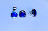 Sapphire Blue color jewelry set, sterling silver blue circle earring and pendant, September birthstone