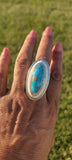 Turquoise and upcycled Ivory set in sterling silver Statement Ring