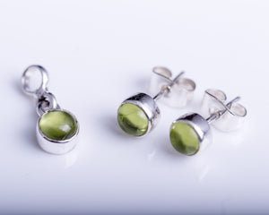 Peridot charm and earring set, Sterling round green jewelry set, August and September birthstone, birthday gift, 16th anniversary gift