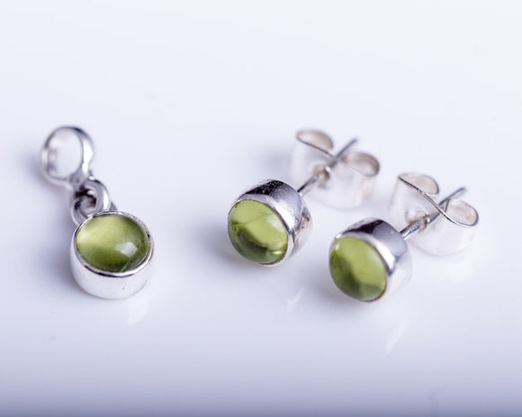 Peridot charm and earring set, Sterling round green jewelry set, August and September birthstone, birthday gift, 16th anniversary gift