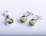 Peridot charm and earring set, Sterling round green jewelry set, August and September birthstone, birthday gift, 16th anniversary gift