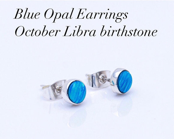Blue Opal stud earrings, sterling silver, October birthstone, Mothers Day Gift