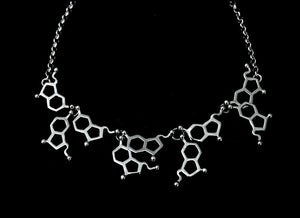 Serotonin Molecule  necklace, sterling silver science gift