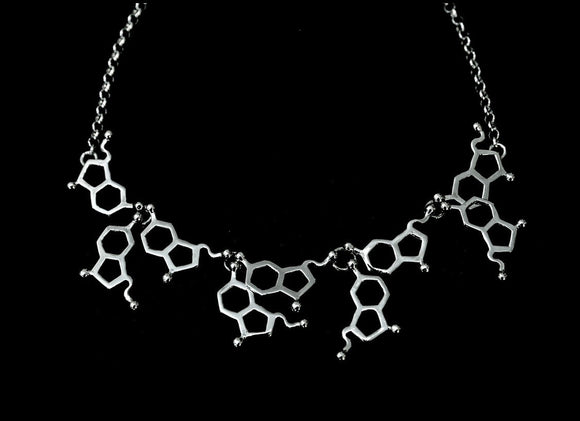 Serotonin Molecule  necklace, sterling silver science gift