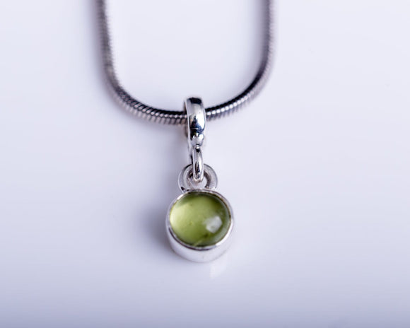 Peridot charm necklace, sterling silver, green circle pendant, Mothers Day gift for her