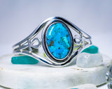 Turquoise Cuff Bracelet: Sterling Silver Ankh, Healing Stone Jewelry