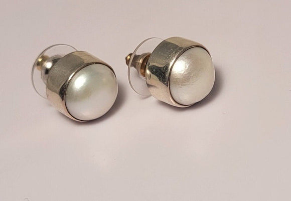 Statement Pearl Earring sterling silver, round cream color natural pearl jewelry for wedding, birthstone post earring, 30th anniversary gift