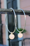 Rose quartz hoops, sterling silver, January birthstone, fifth anniversary gift, two and one earrings