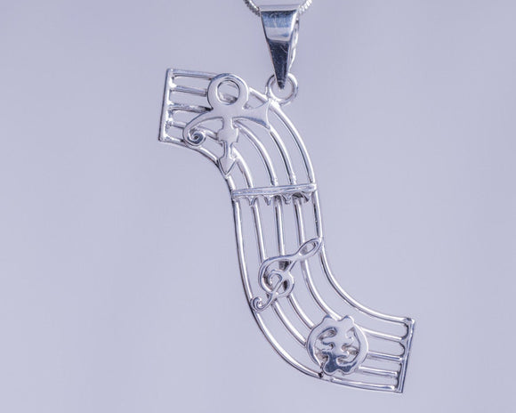Music Inspired Necklace, Sterling Handmade Jewelry called Righteous Root Chord, Unique gift for music lovers, adinkra symbol