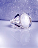 Handmade Moonstone Sterling Silver Statement Ring - Size 8.5