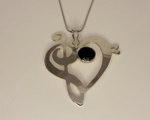 Bold heart Pendant, Musical Love necklace, sterling silver handmade statement jewelry gift for Musicians and music lovers