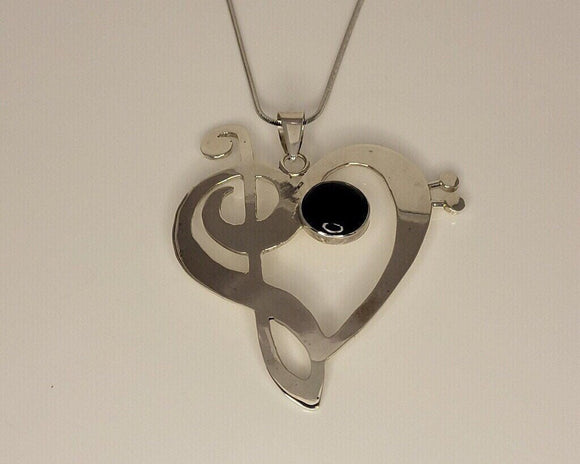 Bold heart Pendant, Musical Love necklace, sterling silver handmade statement jewelry gift for Musicians and music lovers