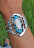 Turquoise and upcycled Ivory bracelet set in sterling silver cuff Handmade Statement jewelry, December birthstone, gift for special someone