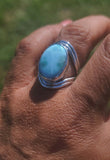 Blue Larimar oval ring, sterling silver, handmade jewelry, Stone of Healing and serenity, gift for her