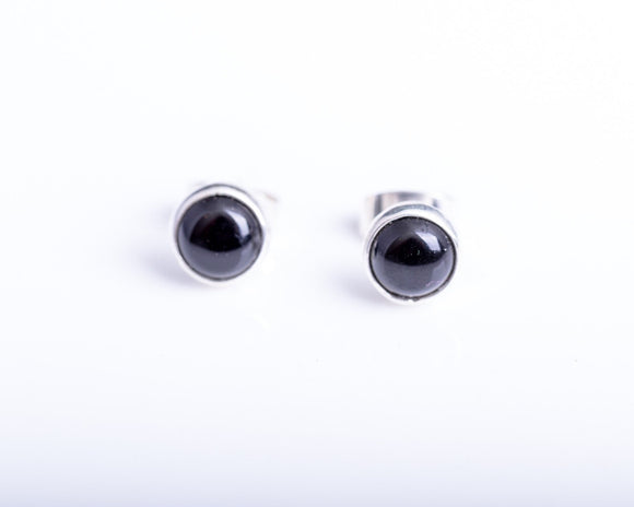 Black onyx stud earrings, Sterling silver round studs, men, children, and women, gift for goth
