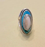 Turquoise and upcycled Ivory set in sterling silver Statement Ring size 8 and a half, December birthstone