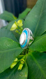 Turquoise and upcycled Ivory set in sterling silver Statement Ring size 8 and a half, December birthstone