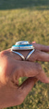 Turquoise and upcycled Ivory set in sterling silver Statement Ring size 8 and a half, December birthstone