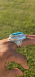 Turquoise and upcycled Ivory set in sterling silver Statement Ring