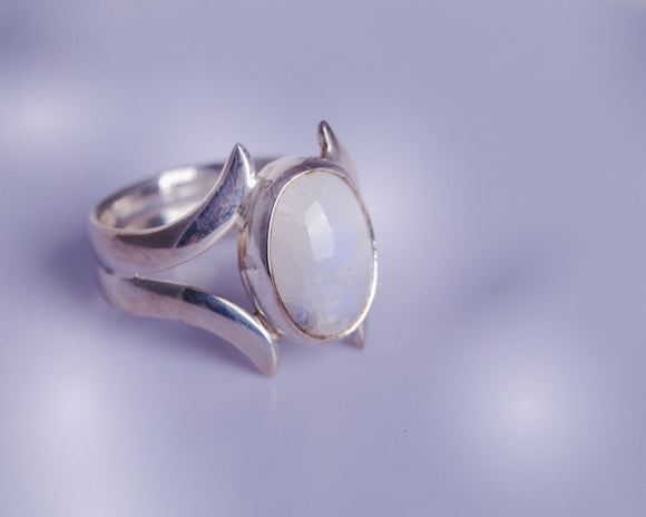 Moonstone ring, gift for new beginnings, sterling silver statement ring, handmade jewelry, moonstone size 8 and a half, September birthstone