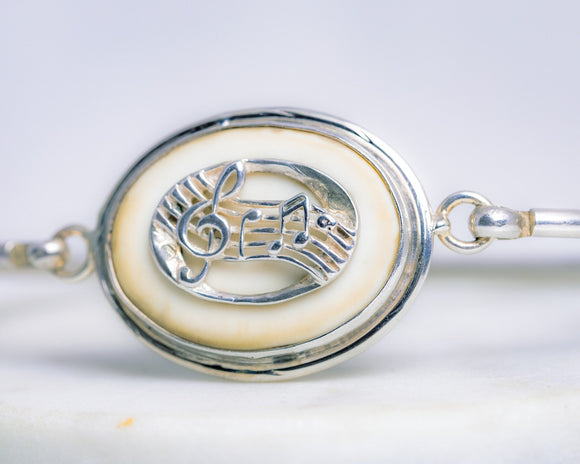 Silver bracelet,  Piano Key, handmade recycled ivory handmade bangle,  New Orleans jewelry art,  music related gift