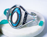 Handmade Sterling Silver Cuff Bracelet: Turquoise & Ivory Statement Jewelry