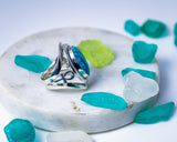 Silver Turquoise ring, ankh statement band with oval blue gemstone, December birthstone, handmade, one of a kind jewelry, Egyptian jewelry