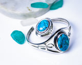Silver Turquoise ring, ankh statement band with oval blue gemstone, December birthstone, handmade, one of a kind jewelry, Egyptian jewelry