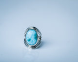 Blue Larimar oval ring, sterling silver, handmade jewelry, Stone of Healing and serenity, gift for her