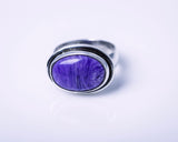 Purple Oval ring, Charoite lavender stone, connects to 7th or crown chakra