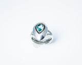 Blue Topaz Statement Ring: Thick Silver Band, December Birthstone