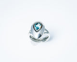 Statement ring, Blue topaz and silver, Jewel of Love, Thick Silver band, oval stone, engagement ring, December birthstone